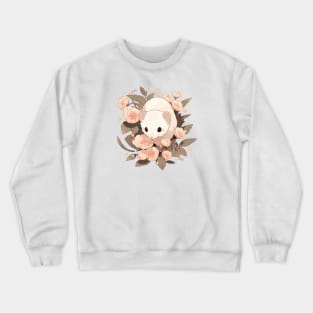 White ferret in ranunculus flowers Crewneck Sweatshirt